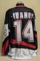 Chicago Steel #14 Inaugural Season 2000-01 This Inagural season, 2000-01, black jersey was worn by Alexander Ivanov. USHL Chest crest & NOB. Made by Gemini, it is a size 54. 