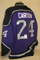 Tri-City Storm Alternate #24 These were the Storm's first alternate jersey. Tri-City plays their games in, Kearney, but represents also Hastings and Grand Island, all in Nebraska. Worn both the inaugural season, 2000-01 and 2001-02. This #24 was worn by Clayton Carson during the 01-02 season. Sized XXL and was made by K1.