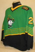 Nick Tietjen Away #21 1996-97  This one was worn during the 96-97 season by Nick Tietjen. NOB and yellow on black USHL chest patch. This away sweater is made by CCM and is a size 52.