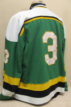 91-92  Chris Frescoln  This 3 green jersey was worn during the 91-92 season by Defenseman Chris Frescoln.  NOB, sized  XL. Nice wear.