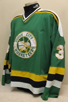 91-92  Chris Frescoln  This 3 green jersey was worn during the 91-92 season by Defenseman Chris Frescoln.  NOB, sized  XL. Nice wear.