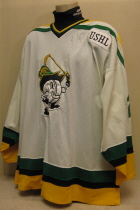 1994-95 Jesse Monell #21 Worn by Sioux City native Jesse Monell. Jesse played three seasons for the Musketeers.  This would be the first year for the Puckman logo. NNOB, USHL chest patch, this one is made by Althletic Sewing and is sixed XXL.