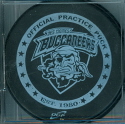 These black & white logo USHL "Official Practice" style pucks were available first during the 04-05 season. 